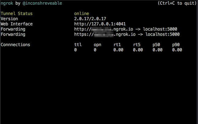A screenshot of ngrok 2.0 running img